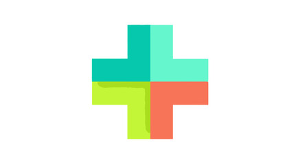 Fototapeta premium Colorful geometric plus sign logo icon with four quadrants.