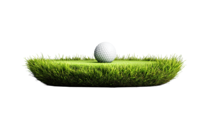 Golf ball on grass floating against clear background