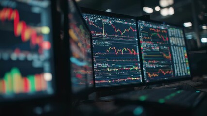 Medium shot of a computer screen displaying digital stock level charts with an outoffocus keyboard and mouse in the foreground emphasizing cloud synchronization features. - Powered by Adobe