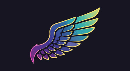 Obraz premium Colorful Wing Illustration with Gradient Feathers on Dark Background.