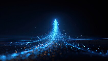 A glowing blue arrow rising, trails of light