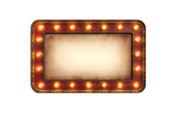 Vintage illuminated sign with glowing light bulbs empty space for customizable content