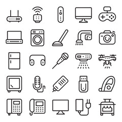 25 Modern Home Appliances and Electronic Devices Outline Icons Set design