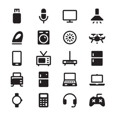 25 Solid Electronic Devices and Household Appliances Glyph Icons design