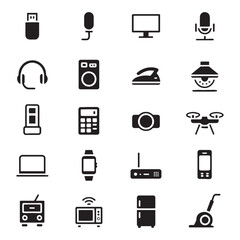 25 Solid Electronic Devices and Household Appliances Glyph Icons