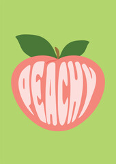 Retro groovy psychedelic poster 70s funky designs with good vibes peach