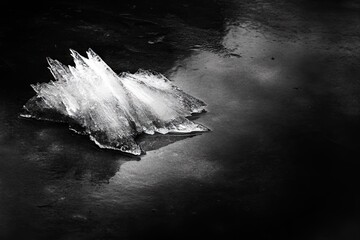 Glistening Ice Fragments on Dark Surface