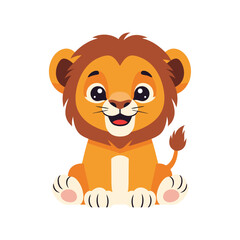 Fototapeta premium Smiling Baby Lion Standing Front View With Round Mane And Bright Eyes