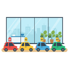 Naklejka premium Concept of an interior vector illustration for a car dealership center showroom