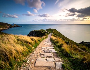 Coastal path at sunset