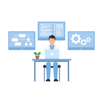 Flat illustration of a computer algorithm concept, isolated on a white background