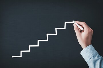 The Path to Success: A Person's Hand Drawing a Brightly Lit Staircase on a Chalkboard, Symbolizing Career Growth, Business Planning, and Personal Development.