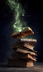 Spooky old tomes and books with magical effects.