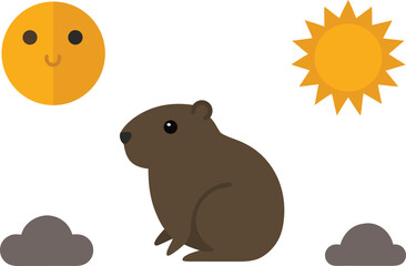Groundhog day illustration vector art featuring sun clouds and a cute groundhog vector