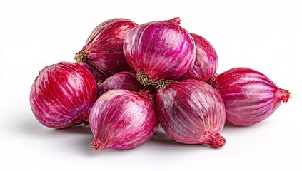 Pile of Red Onions on White Background