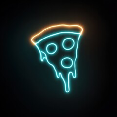 Neon pizza slice on dark background