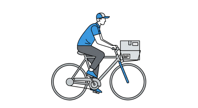 Delivery Person on a Bicycle with a Package Illustration