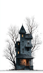 Spooky style haunted house on a white background.