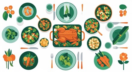 Festive Holiday Feast: A Flat Lay of Thanksgiving Dinner