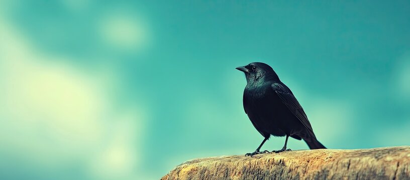 Solitary Crow on Wooden Perch - Powered by Adobe