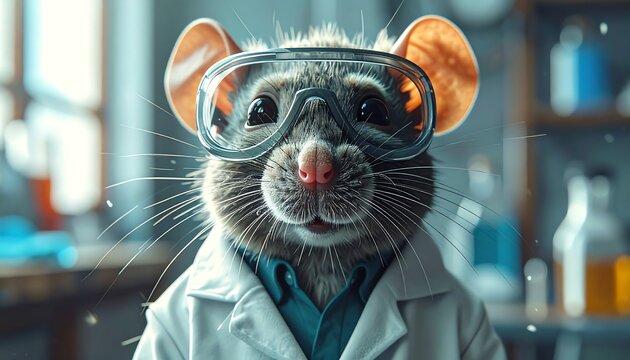 Cute rat scientist in lab coat