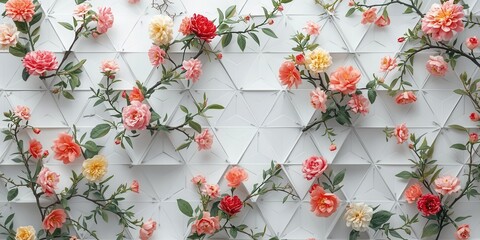 Floral arrangement display indoor space wall art modern decor bright colors aesthetic design