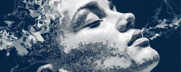 Abstract digital art featuring a profile view composed of geometric shapes