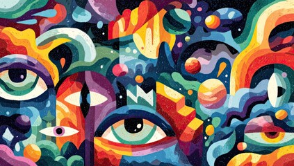 Obraz premium Psychedelic abstract art with eyes and shapes
