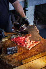 photography, steak, meat, color image, italy, no people, food and drink, horizontal, beef, tuscany, freshness, food, close-up, italian food, italian culture, grilled, raw food, restaurant, barbecue - 