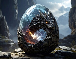 Dragon egg nestled in mountains