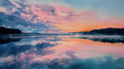 Serene lake sunrise reflection (1)