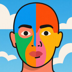Human face split into segmented color regions