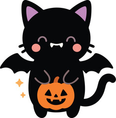 halloween cat with pumpkin