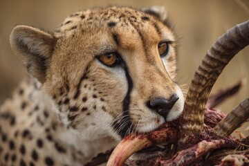 Close-up of a cheetah eating prey (2)