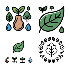 Eco Nature Bold Line Art Vector Icons, Leaf Tree Plant Outline SVG Pack.