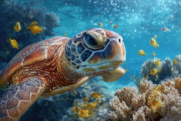 Fototapeta premium Sea turtle in coral reef environment