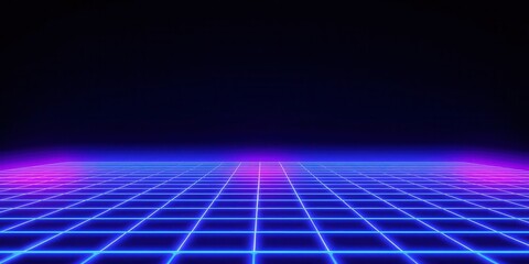 Futuristic neon grid scene virtual environment digital artwork dark background 3d perspective cyberpunk concept