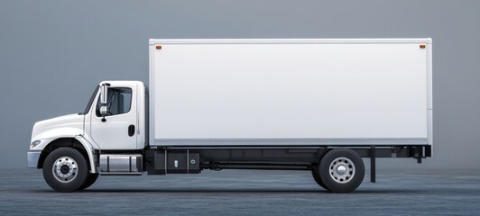 The White Box Truck Parked Against a Neutral Gray Background for Commercial Delivery