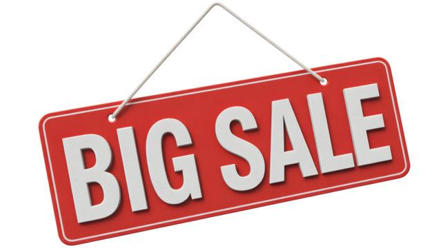 A red sign hanging that says big sale in white letters against a black background promotion advertisement