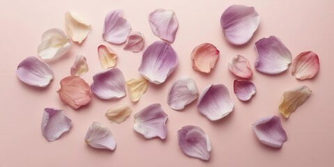 Petal arrangement on soft pink background floral art aesthetic photography calm setting close-up view beauty concept