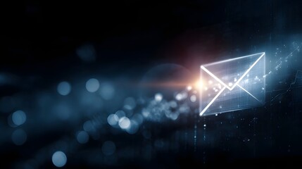 A glowing digital envelope icon symbolizes electronic communication and data transfer in a modern abstract technology context