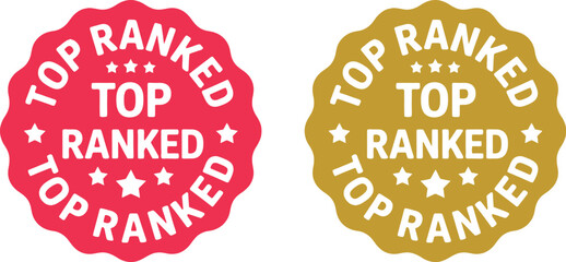 Obraz premium Two award badges, one red and one gold, celebrating top ranking achievement and excellence