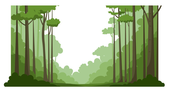 Cartoon Forest Scene with Tall Trees and Green Foliage.