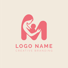 Letter M mother and child care logo
