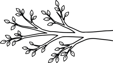 Vector branch with leaves black and white minimalist silhouette design