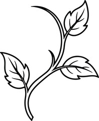 Vector branch with leaves botanical outline illustration silhouette design