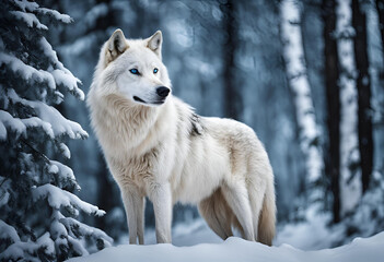 Naklejka premium Frozen Kingdom Wolf in the Snowy Forest 