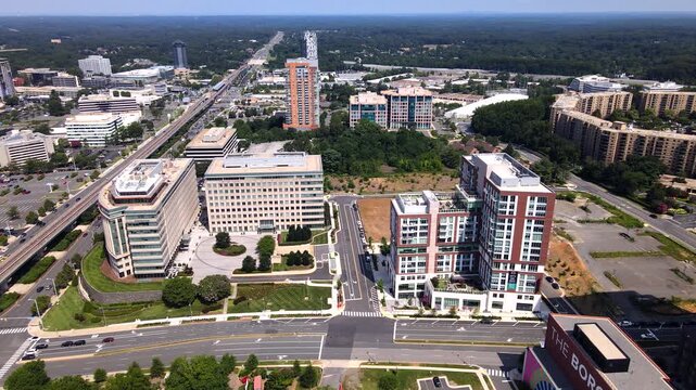 Urban skyline with transportation infrastructure and residential areas in northern Virginia
