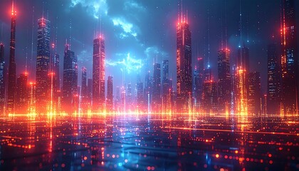 Futuristic city skyline at night