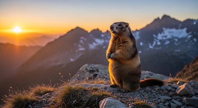 Captivating Marmot Silhouette at Sunrise in the Austrian Alps